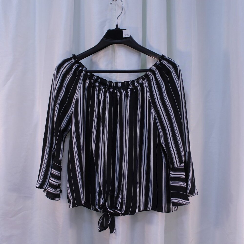 Elegant Black and White Striped Off-Shoulder Blouse